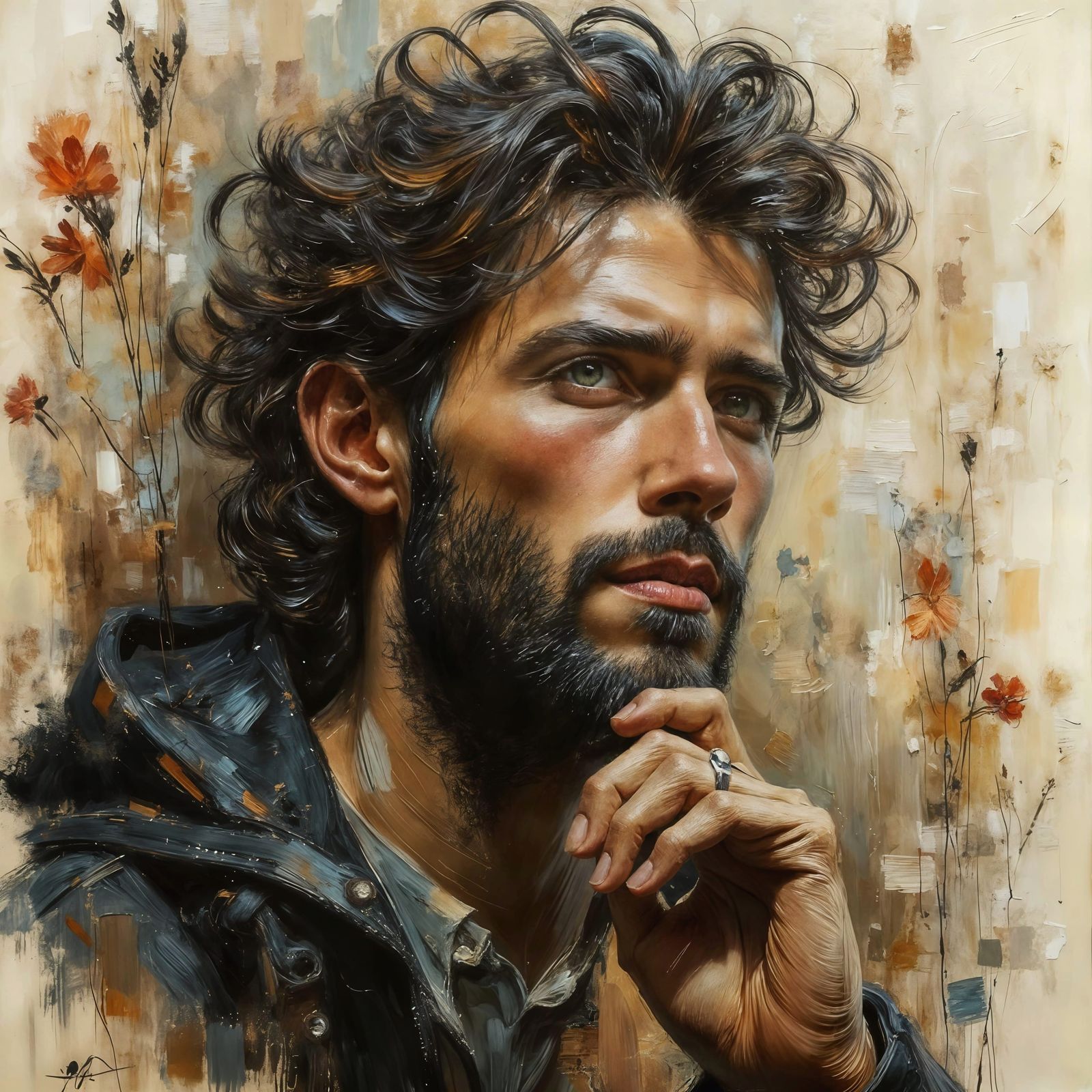 Dreamlike Poet with Ink Rivers