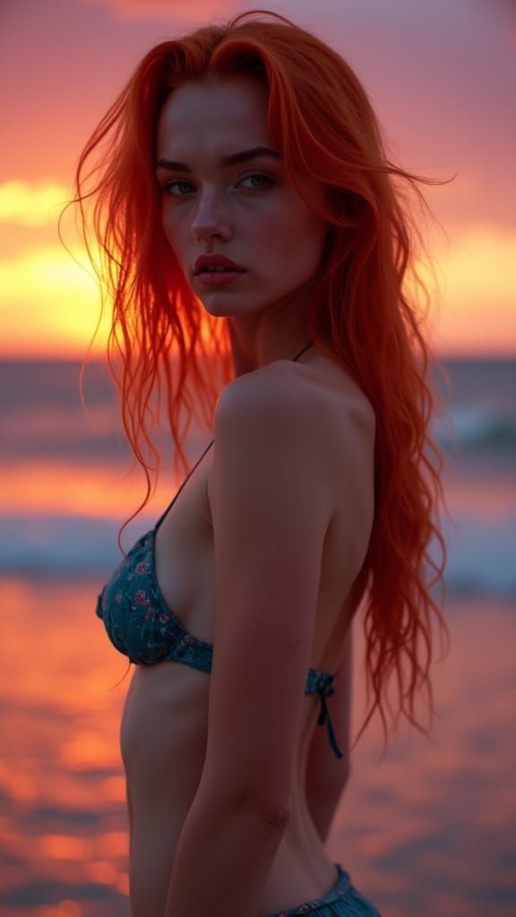 Fiery Beauty in Twilight: A Photorealistic Portrait