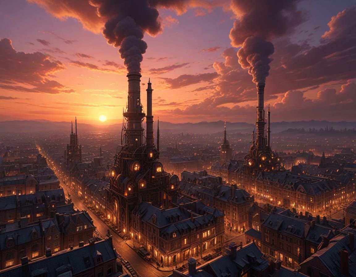 Steampunk City at Sunset Concept Art