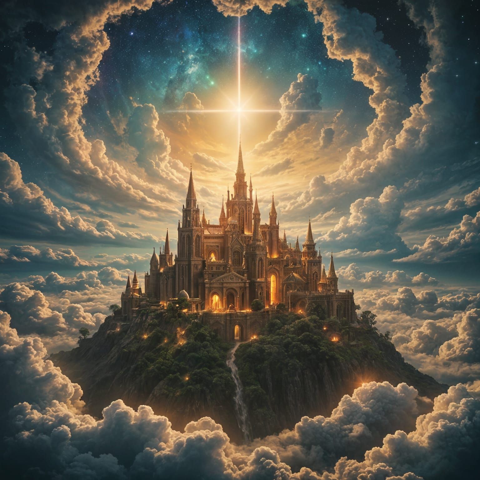 Celestial Kingdom with Galaxy Background as Cosmic Art