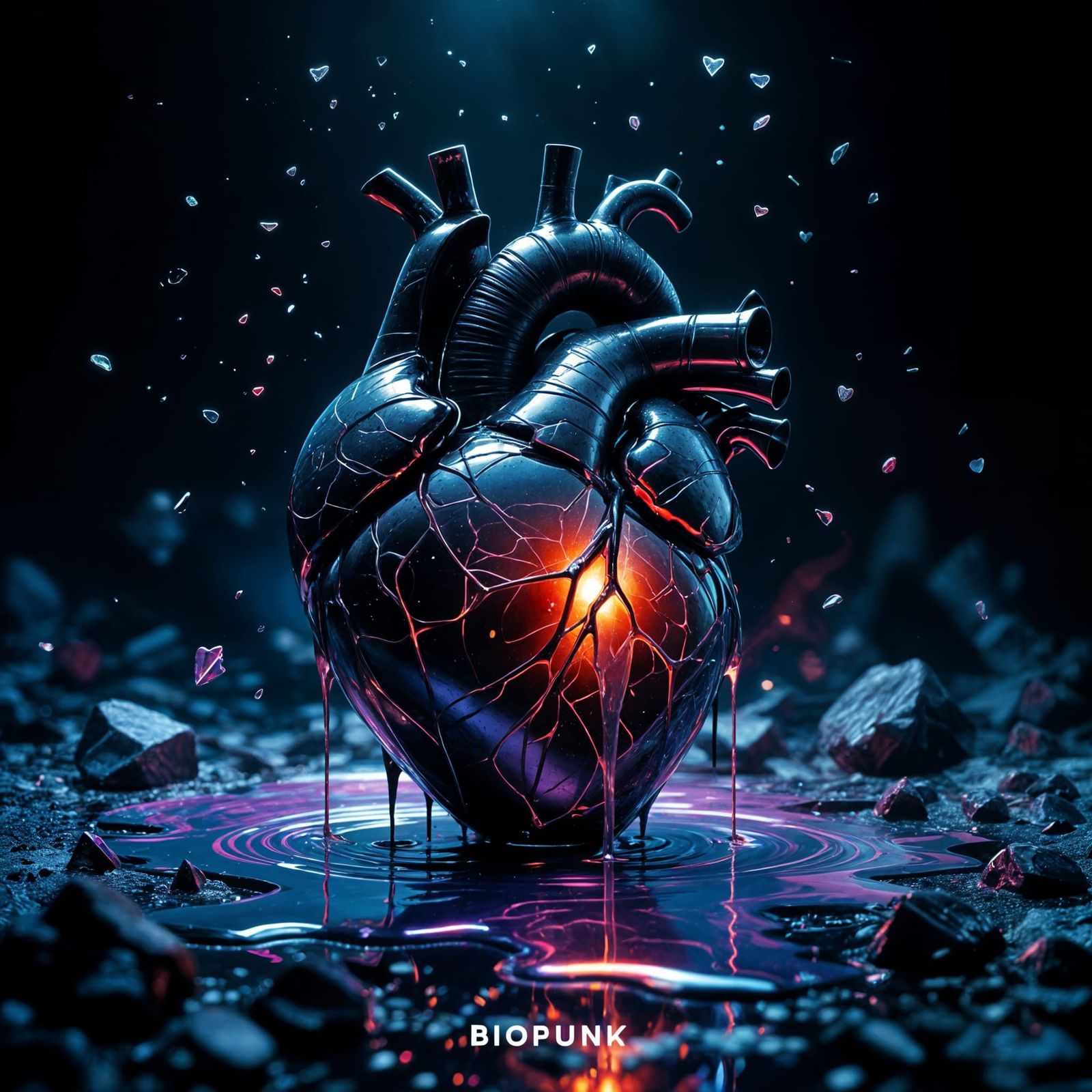 Grotesque Obsidian Heart in Biopunk Style