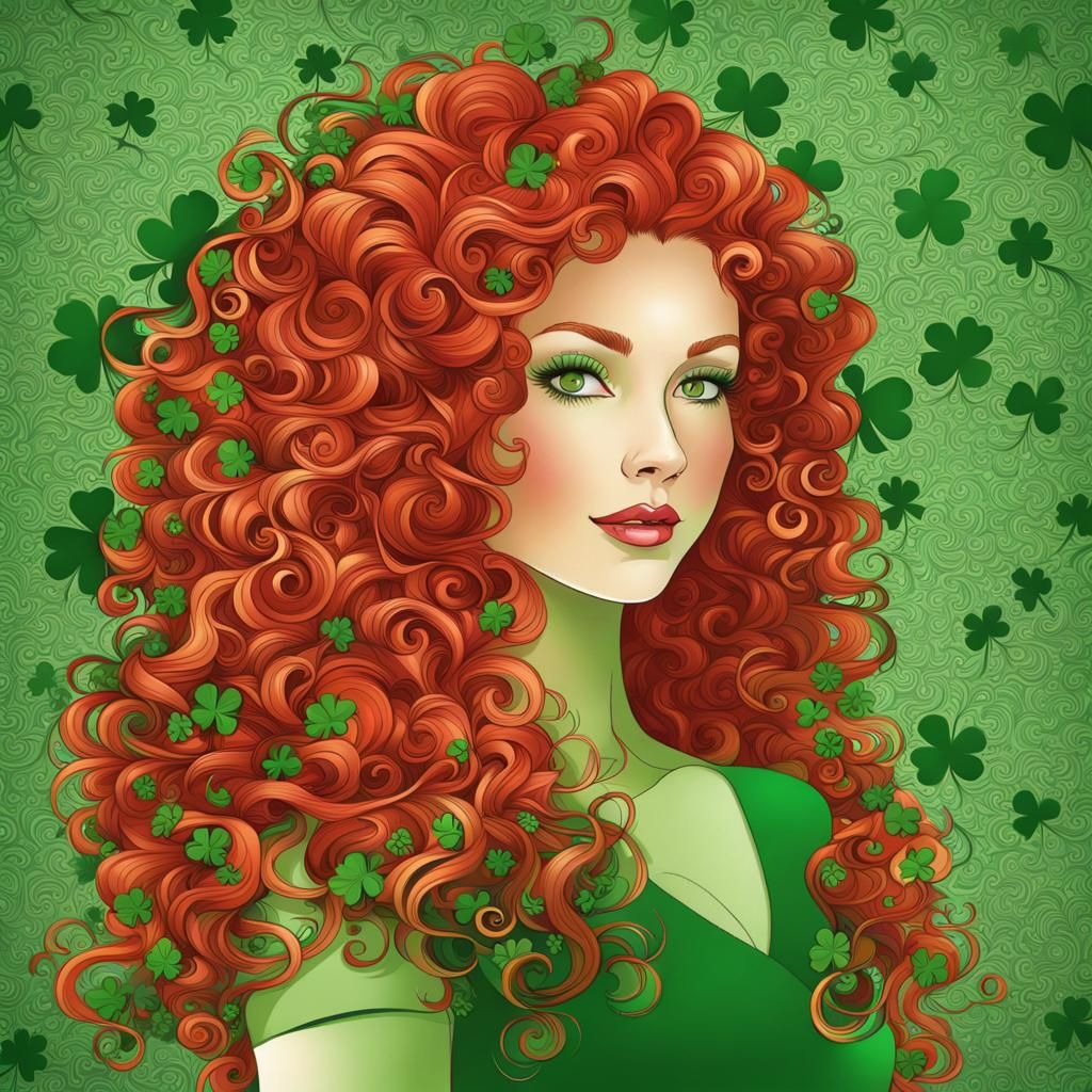 Saint Patrick's Day Girl with Abstract Fractal Design