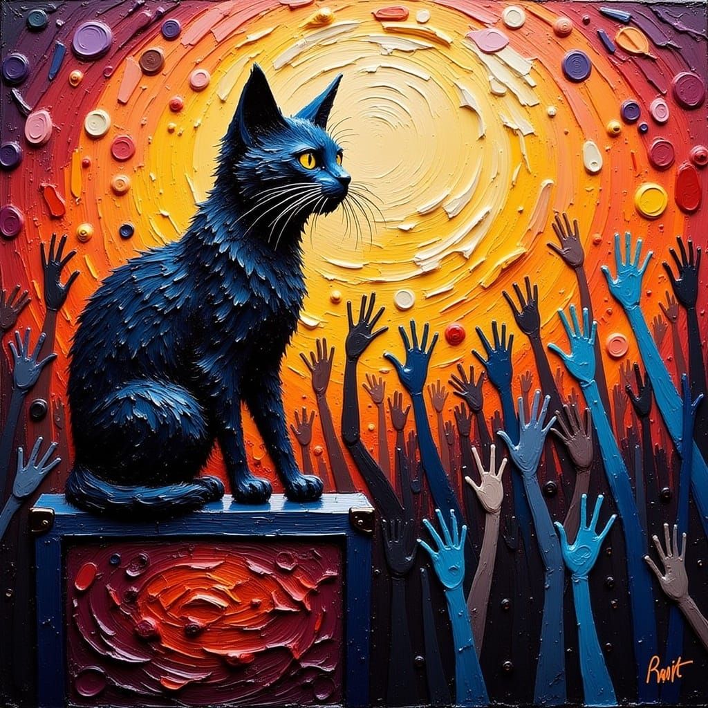 Cat Concert: Impasto Acrylic Painting of Fair Show