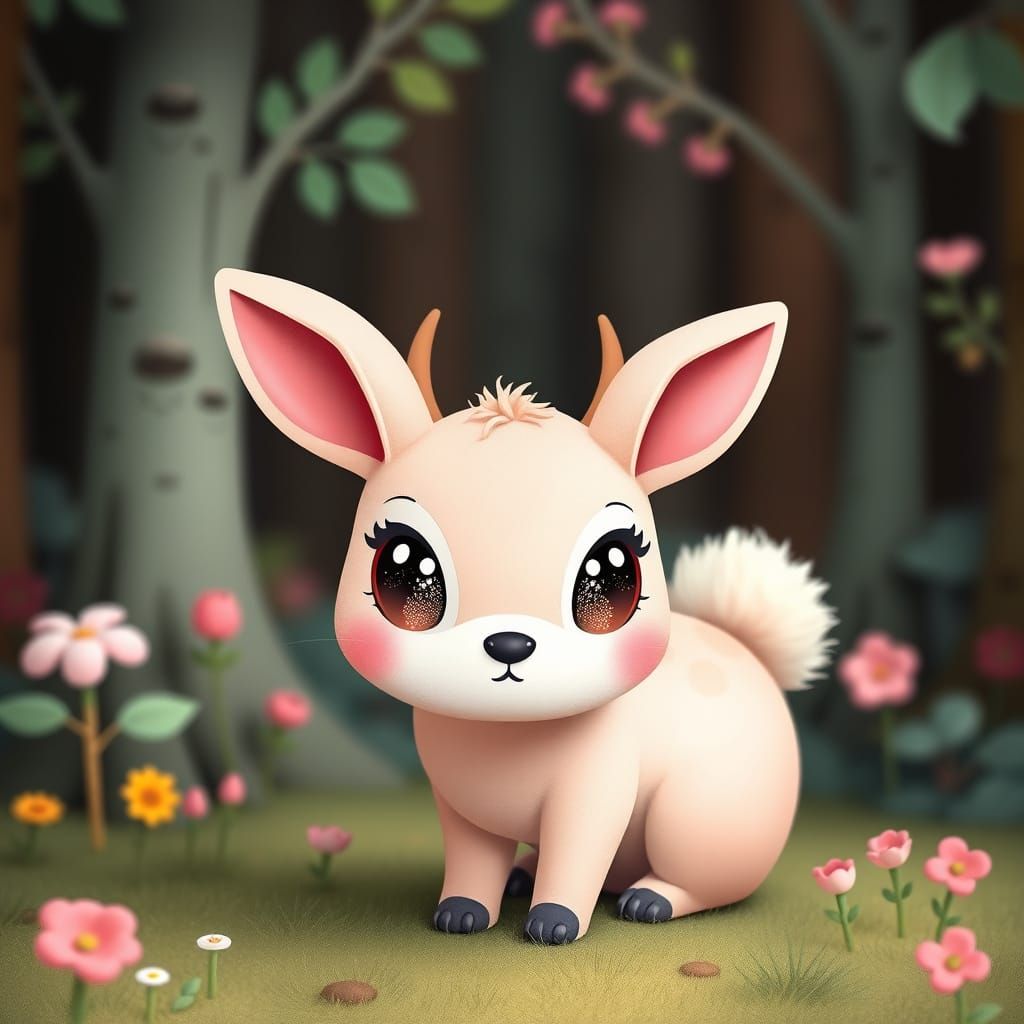 Cute Pastel Animal in Whimsical Forest