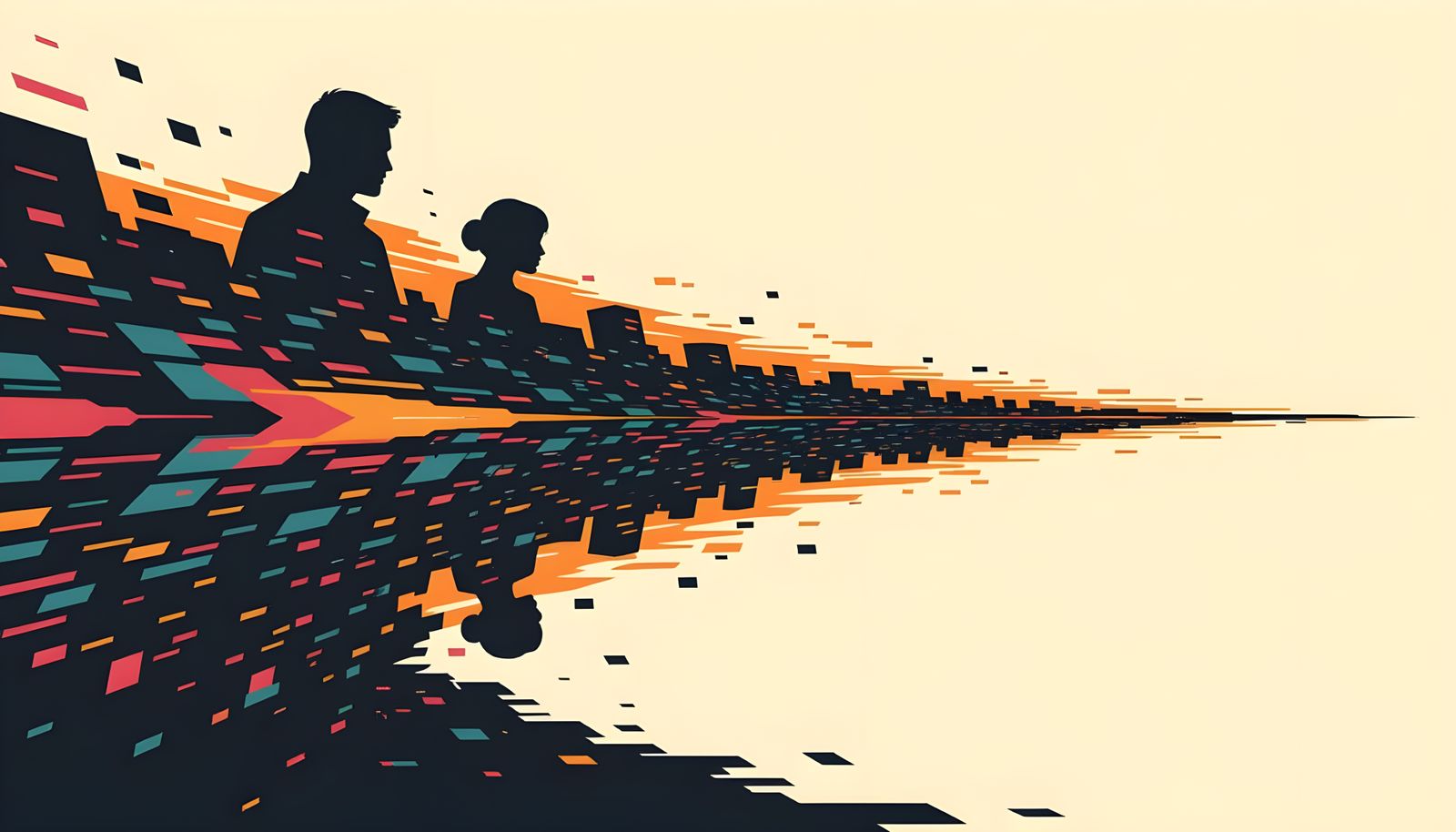 Abstract Shapes Dissolving into a Colorful Sea