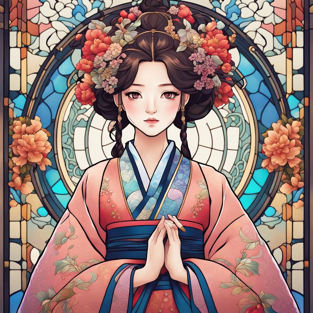 Glamorous Korean Girl in Art Nouveau Style