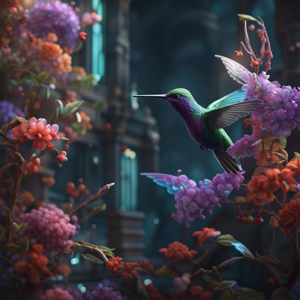 Fantastical Hummingbird: Detailed Matte Painting