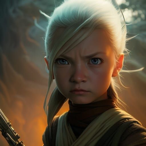 Chibi Rey Jedi Portrait in Pop Art Style