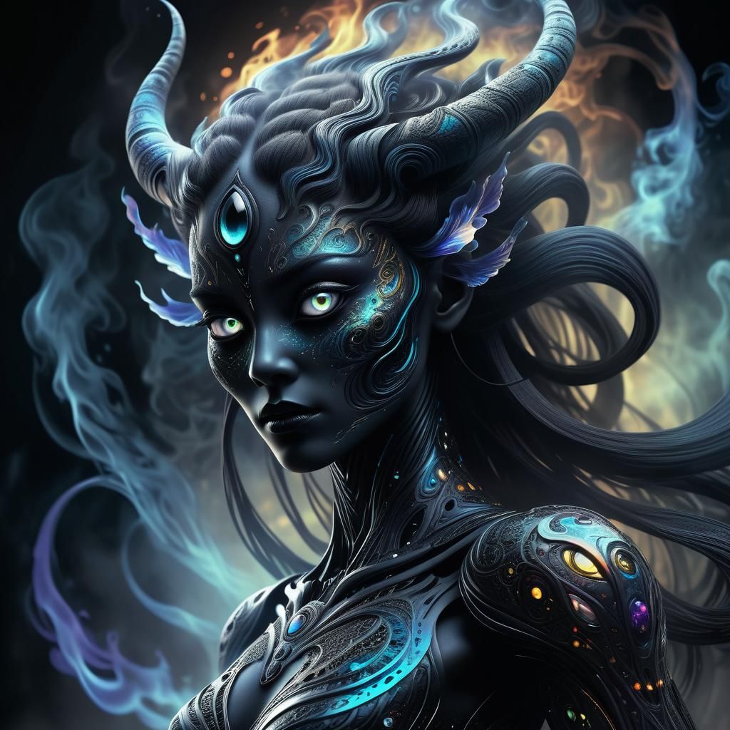 Ethereal Smoke Beast with Sparkling Eyes