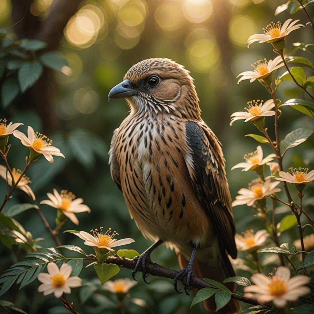 Hyper-Realistic Portrait of Human-Bird Hybrid in Nature