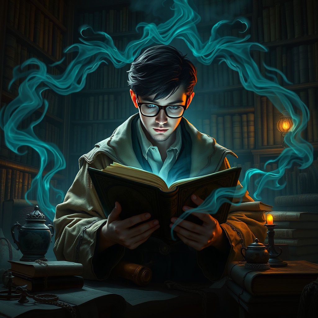 Mystical Scholar in Dimly Lit Study