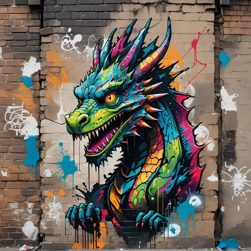 Dragon Emerges: Graffiti Street Art Portrait
