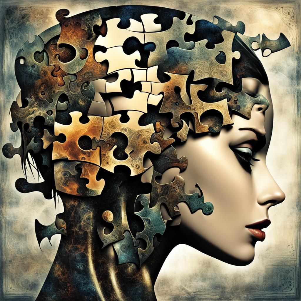 Surreal Puzzle Girl in Digital Collage Style
