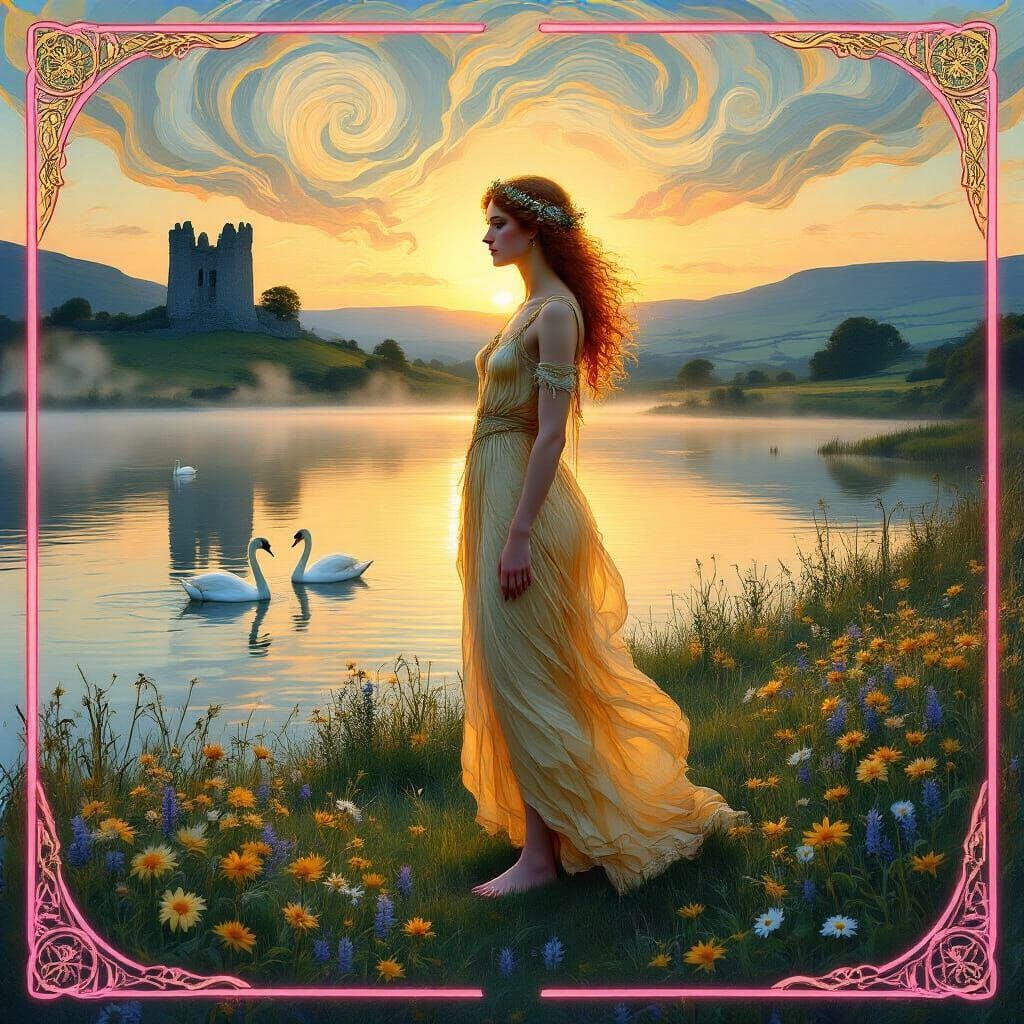 Goddess Aine at Lough Gur in Art Nouveau Style