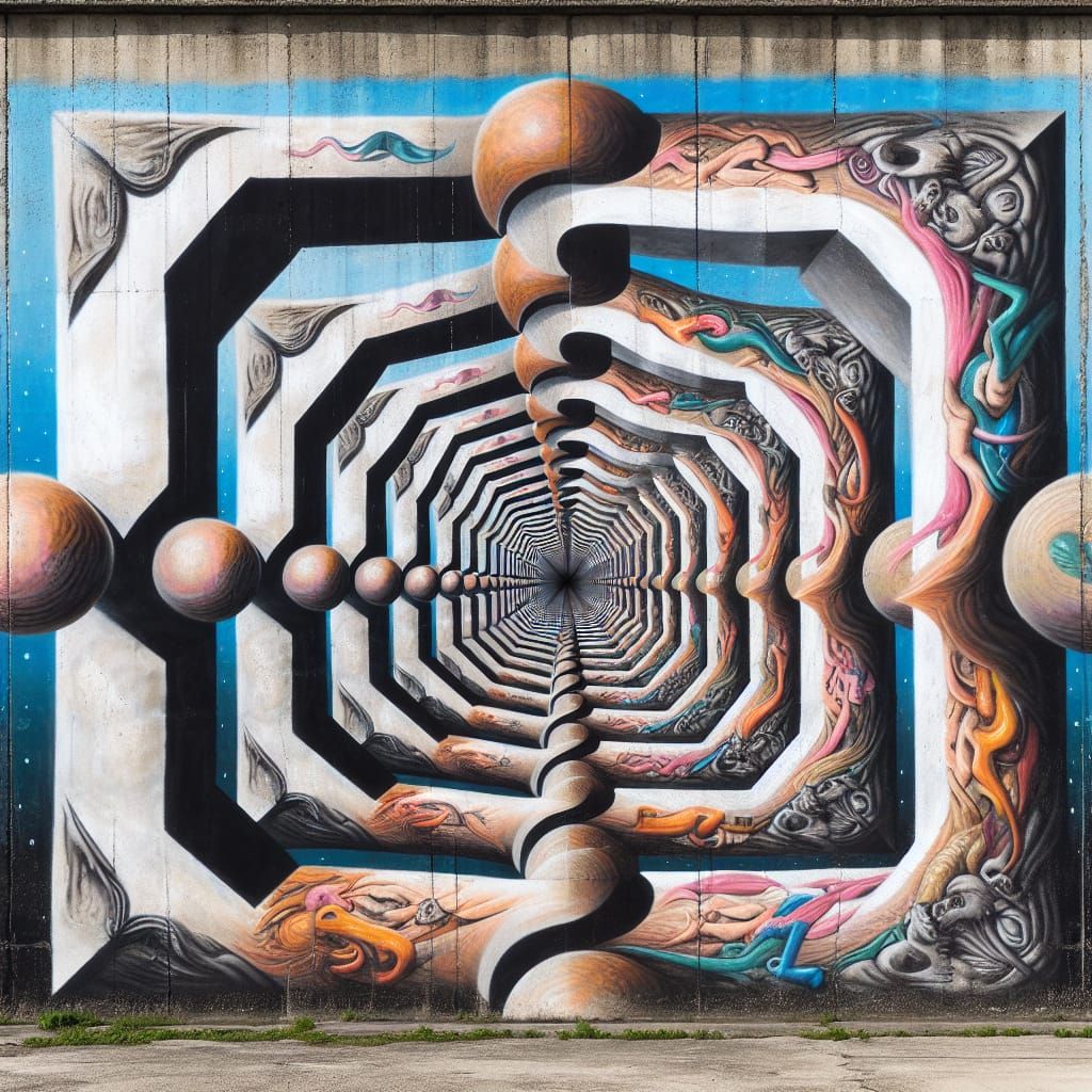 Infinite Graffiti Mural Creating Illusion of Depth