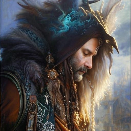 Pagan Shaman Portrait in Ornate Baroque Style