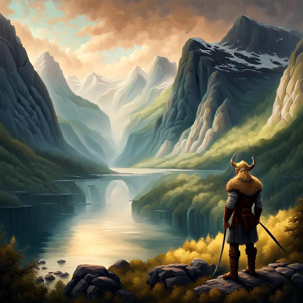 Fantasy Viking in Norwegian Mountain Landscape