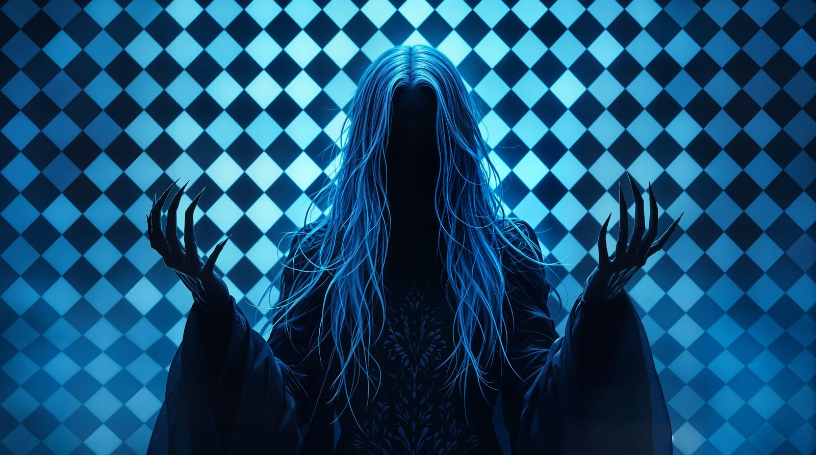 Cosmic Enigma: Ethereal Goddess in Geometric Hologram