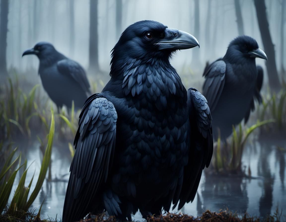 Raven in Foggy Swamp: Digital Matte Painting