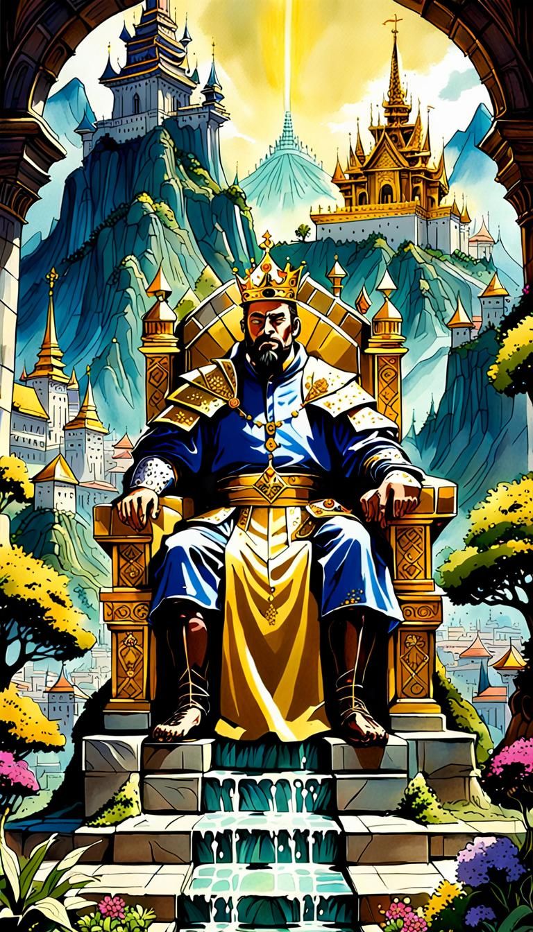 King on Golden Throne in Dark Fantasy Style