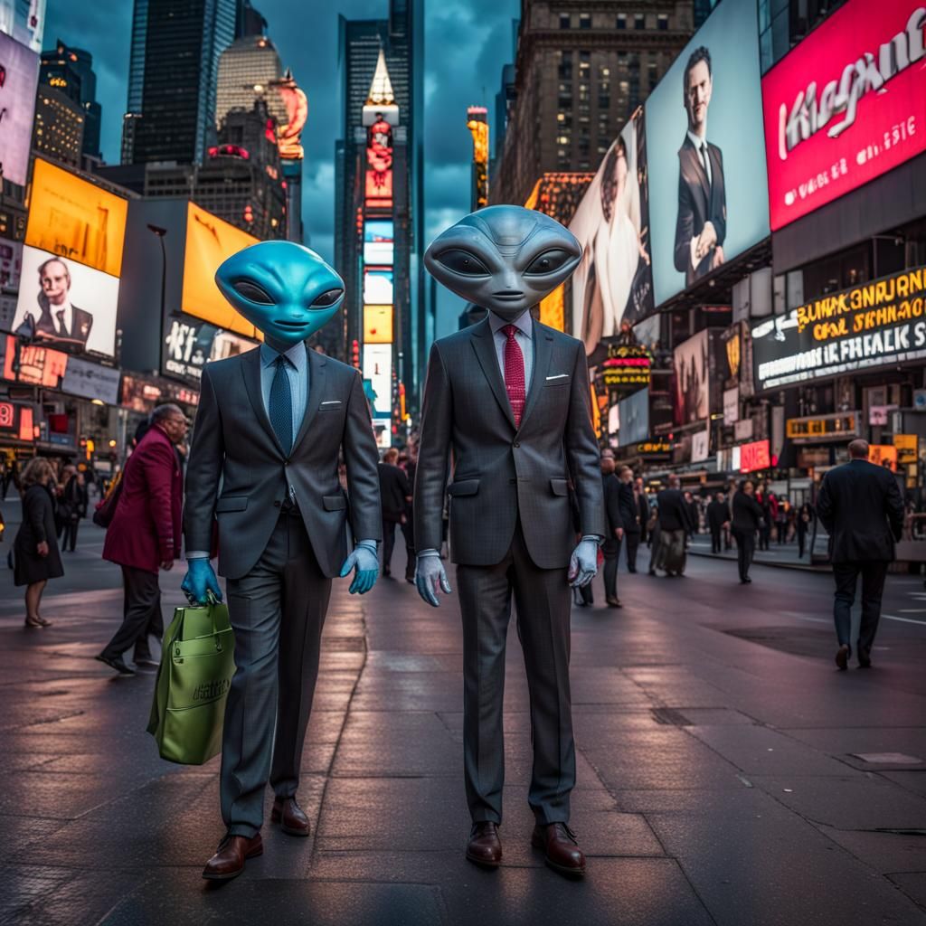 Aliens Visit Colorful Times Square in New York