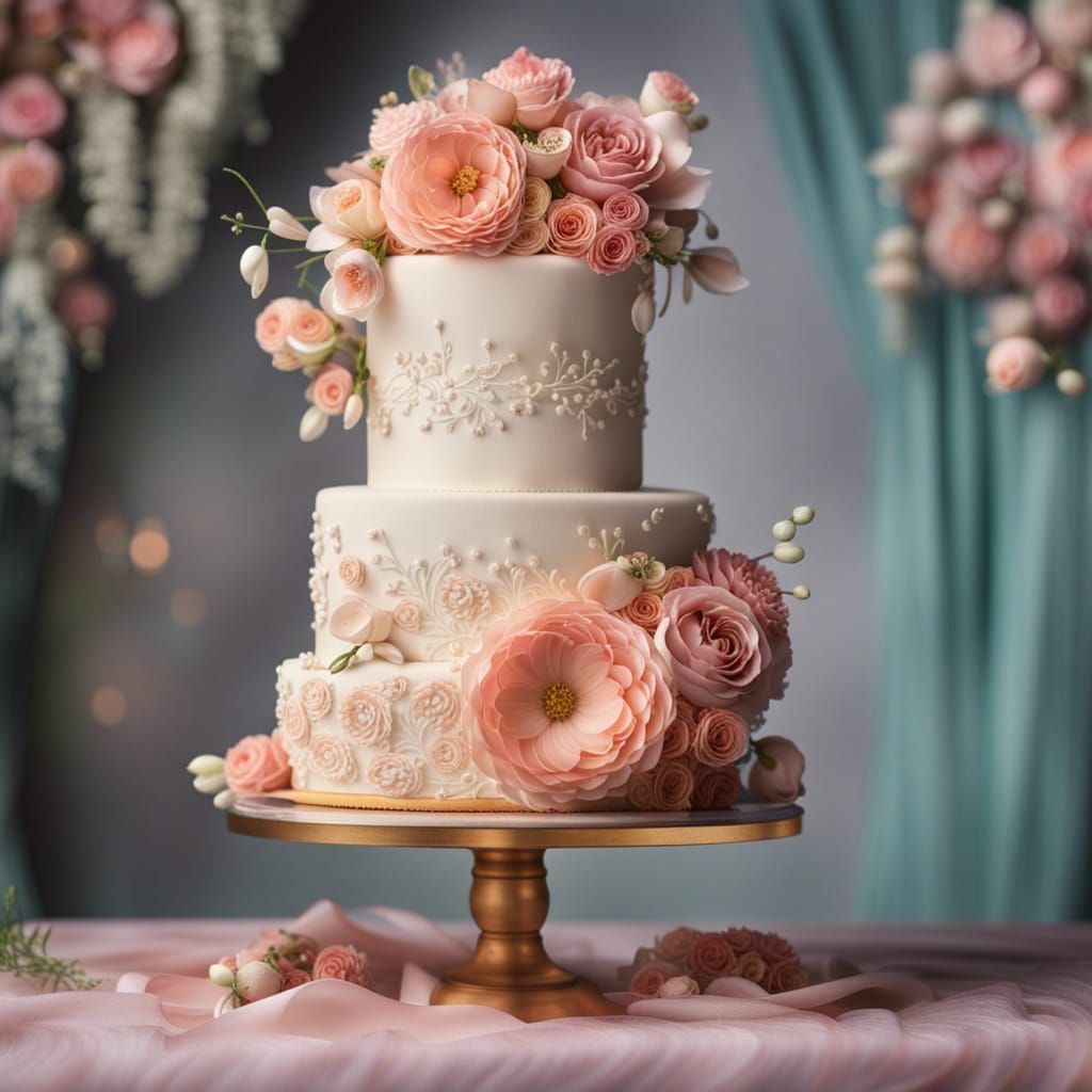 Elegant Wedding Cake with Floral Decorations