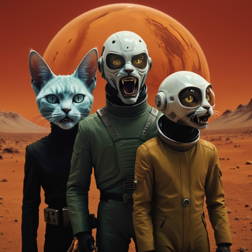 Surreal Cat People on Mars: A Sci-Fi Scene