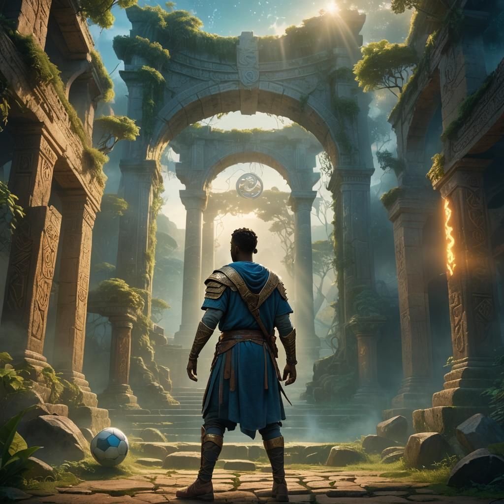 Mystical Footballer in Ancient Arena: Digital Matte Painting