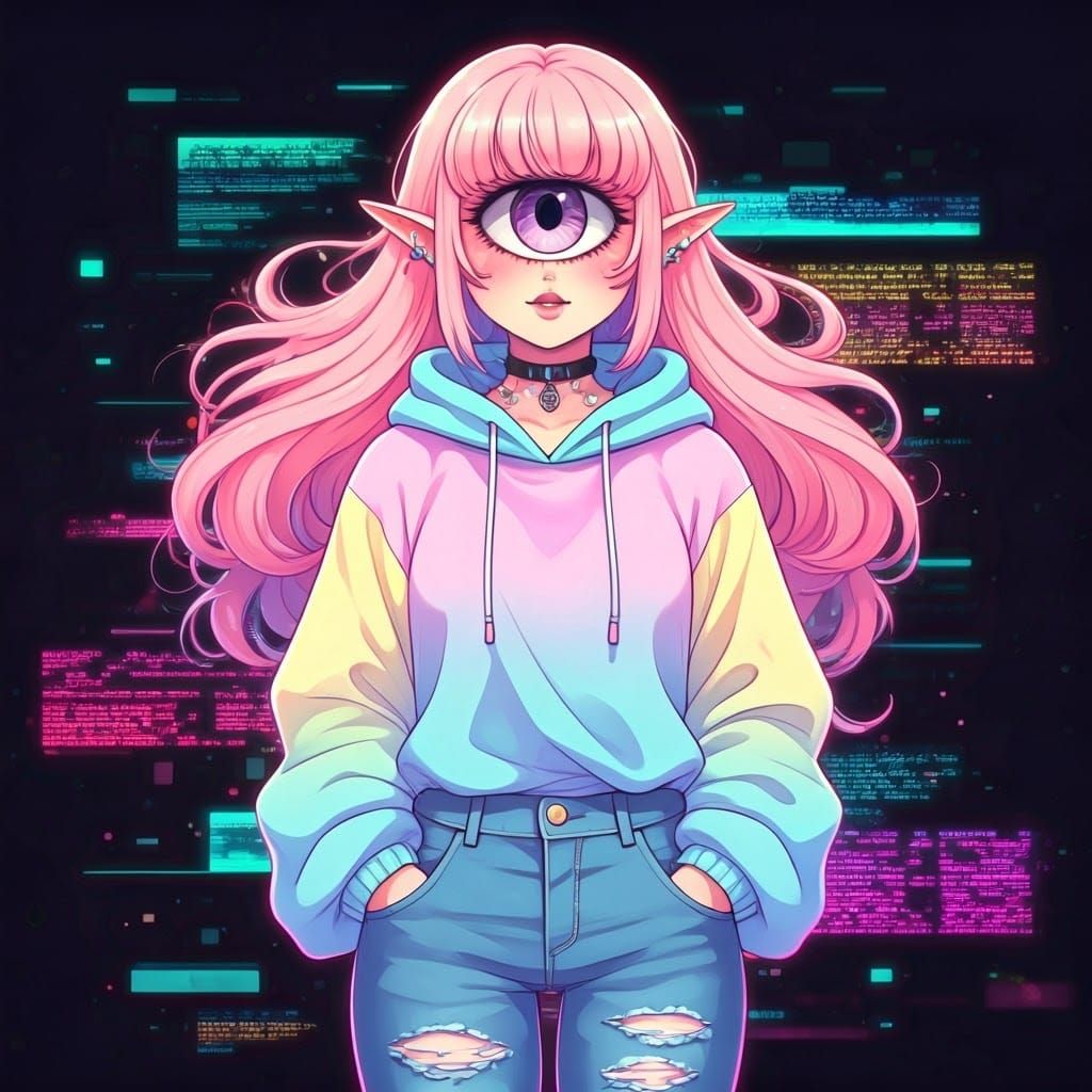 Glitchy Digital Goddess in Neon Realms