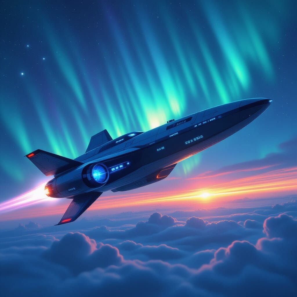 Majestic Spaceship Soaring Through Celestial Skies