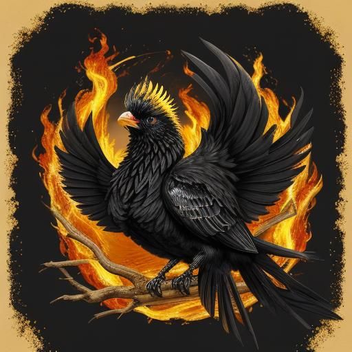 Black and Gold Fire Bird Illustration