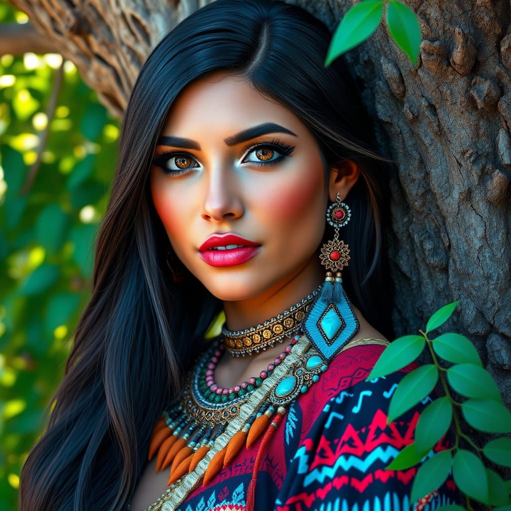 Native American Indian Woman in Traditional Attire