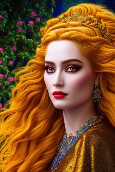 a Stamp with perforation, depicts a beautiful fantasy goddess portrait, beige background, masterpiece art 64K wide color...