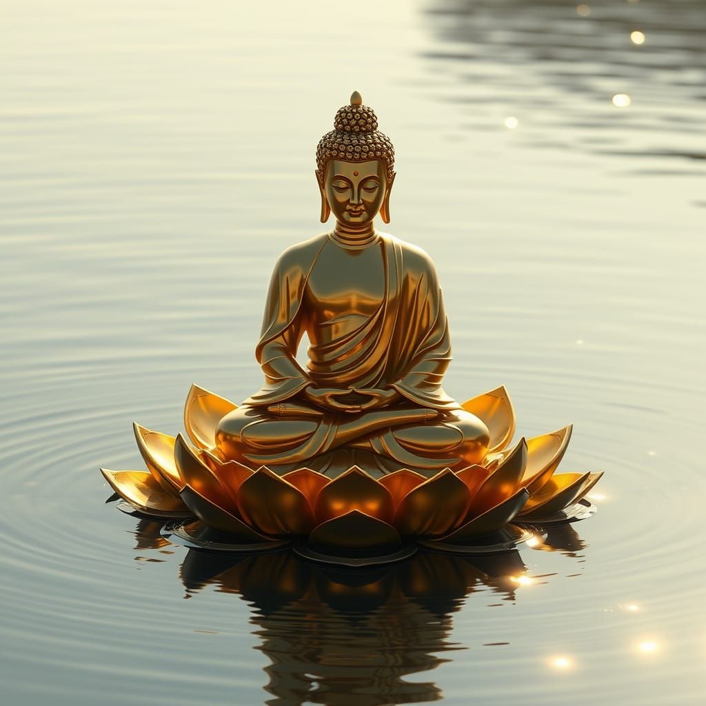 Radiant Buddha on Lotus Flower in Gold