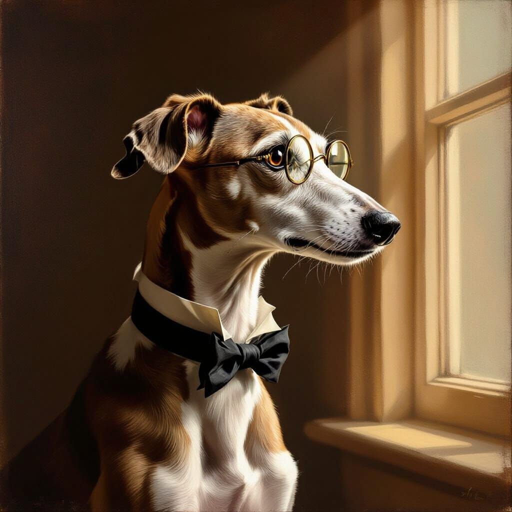 Regal Whippet Dog in Classical Oil Portrait