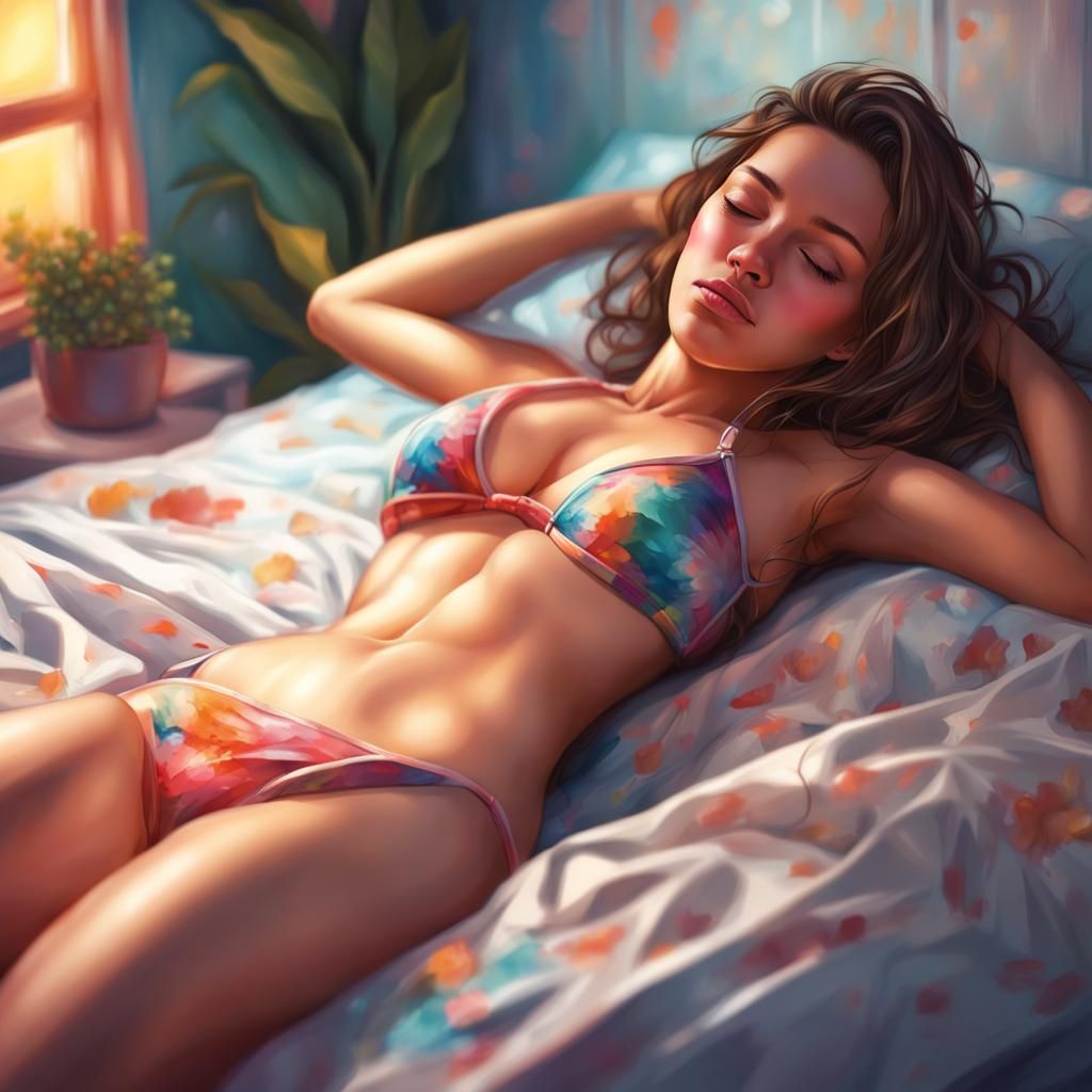 Hyperrealistic Girl Sleeping: Splash Art Concept