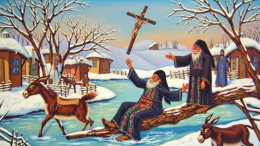 Orthodox Priests Play Catch in Frozen River
