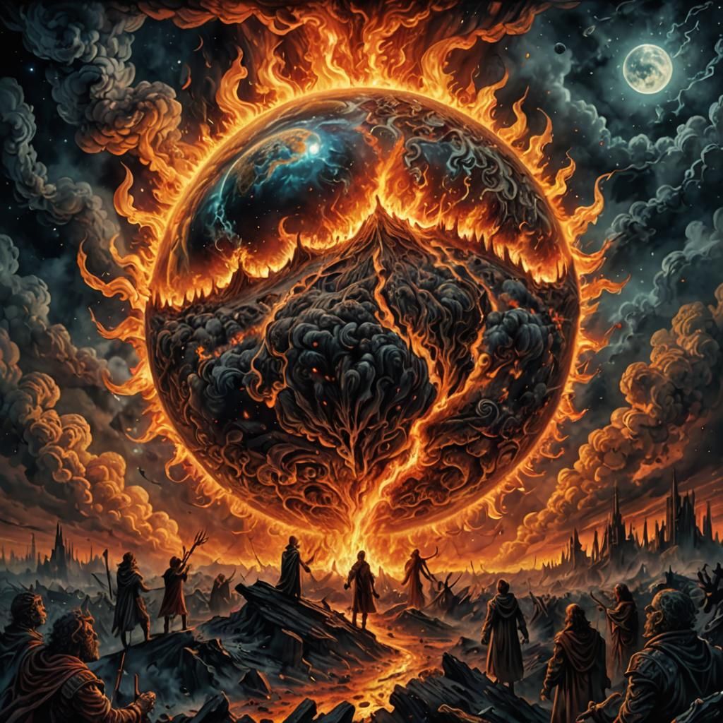 Apocalyptic Planet Engulfed in Flames, Cosmic Illustration