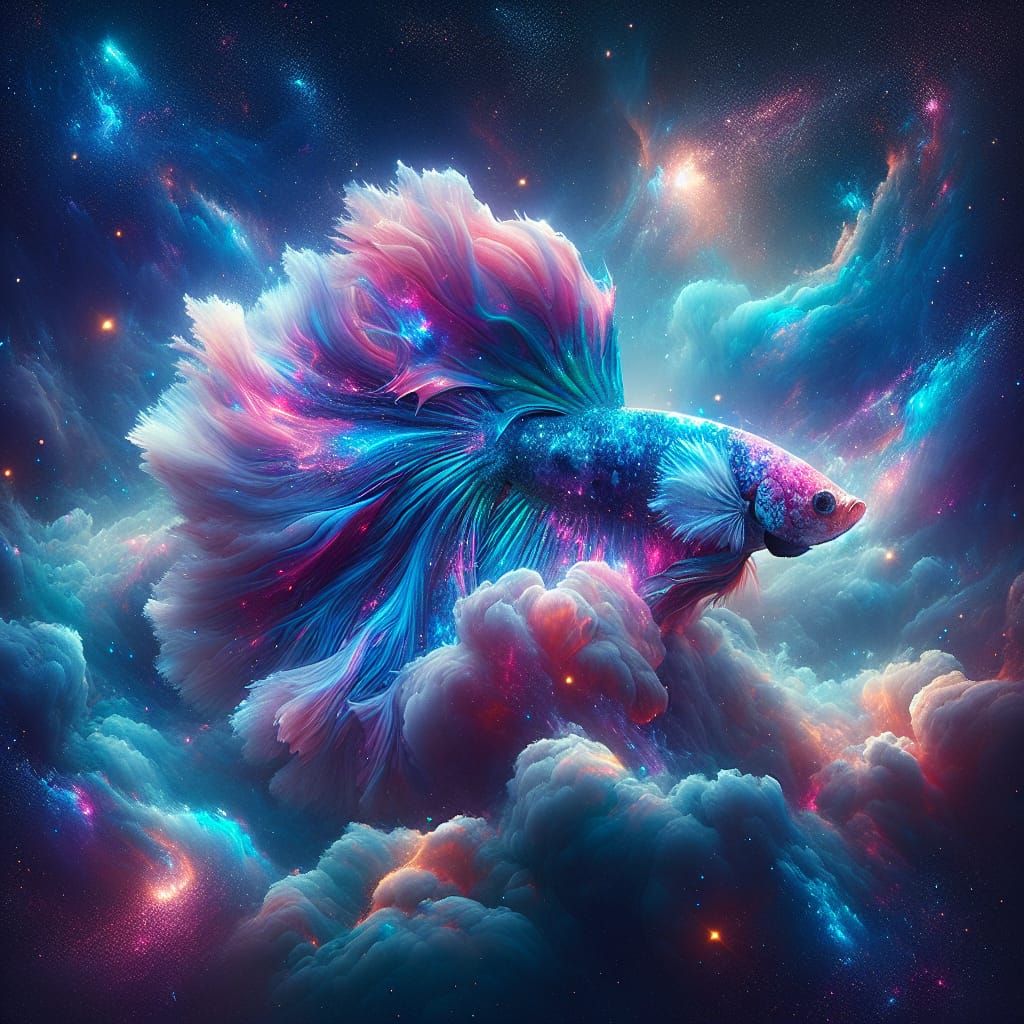 Cosmic Betta Fish Swimming Through Nebula Clouds