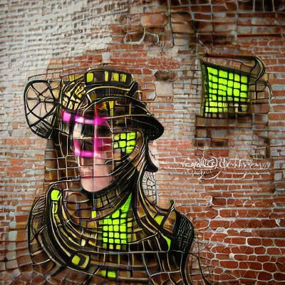 Steampunk Woman Portrait with Neon Geometric Background