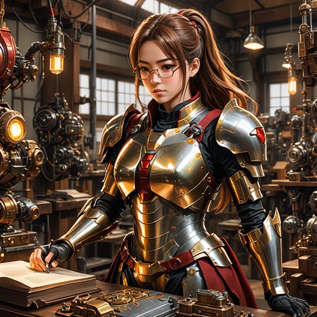 Anime Artificer in Workshop: Detailed Manga Style