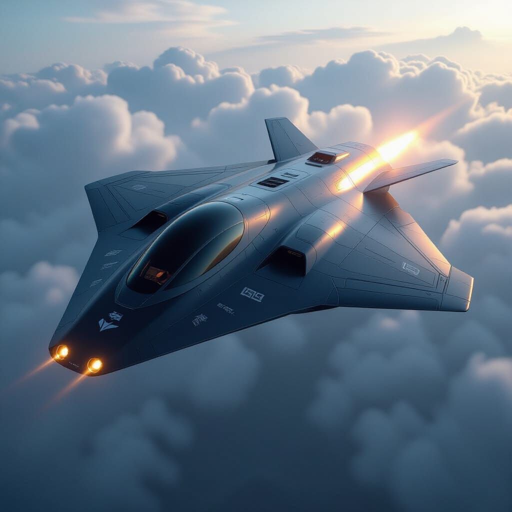 Futuristic Ovoid Stealth Bomber in Cinematic Film Still