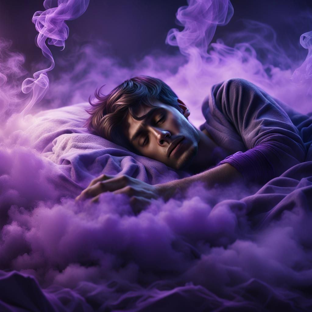 Dreamy Teen Surrounded by Violet Smoke