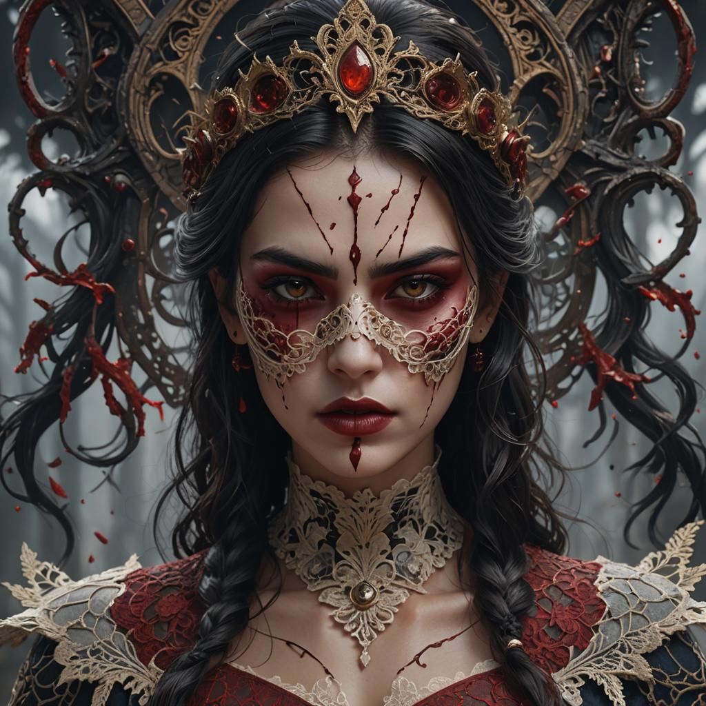 Dark-Haired Woman with Lace Mask in Fantasy Art