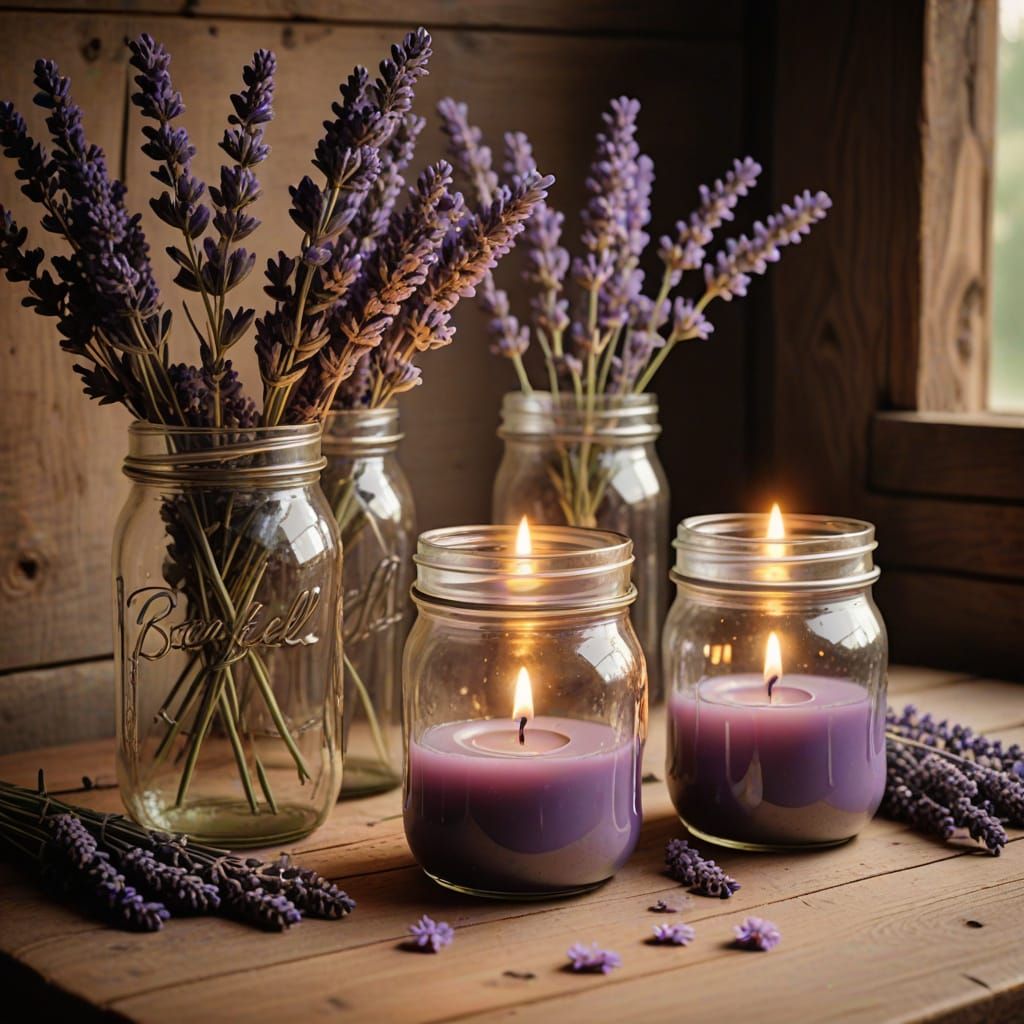 Lavender and Candles in Mason Jars