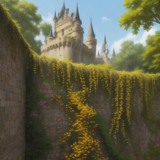 Hyperrealistic Honeysuckle Adorns Castle Wall