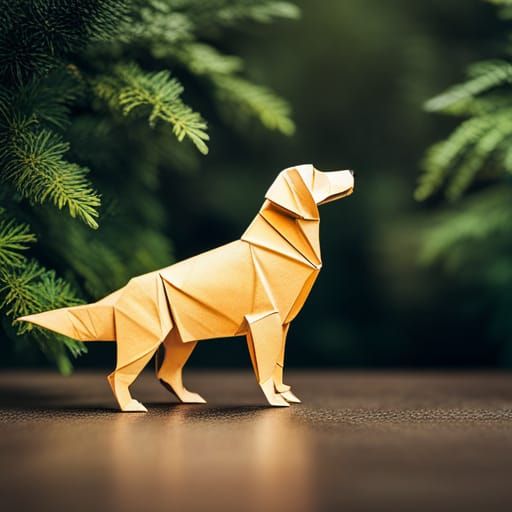 Origami Golden Retriever in Forest Papercraft
