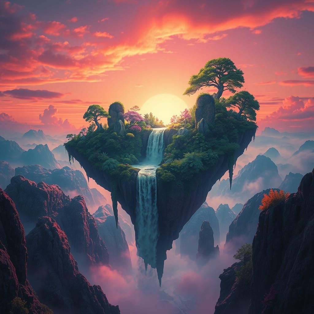 Floating Island Amidst Sunset Majesty