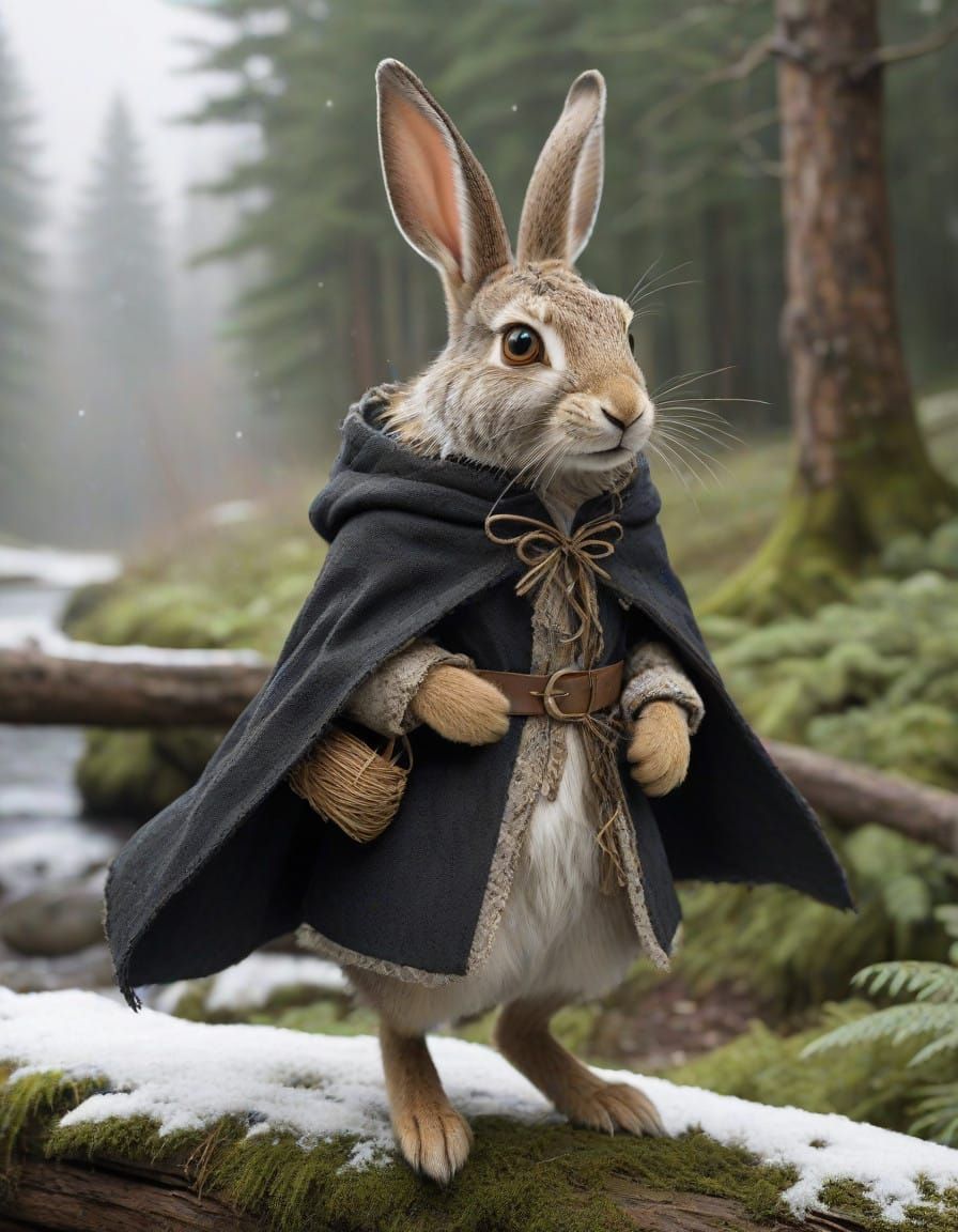 Adventurous Jackrabbit in a Snowy Forest