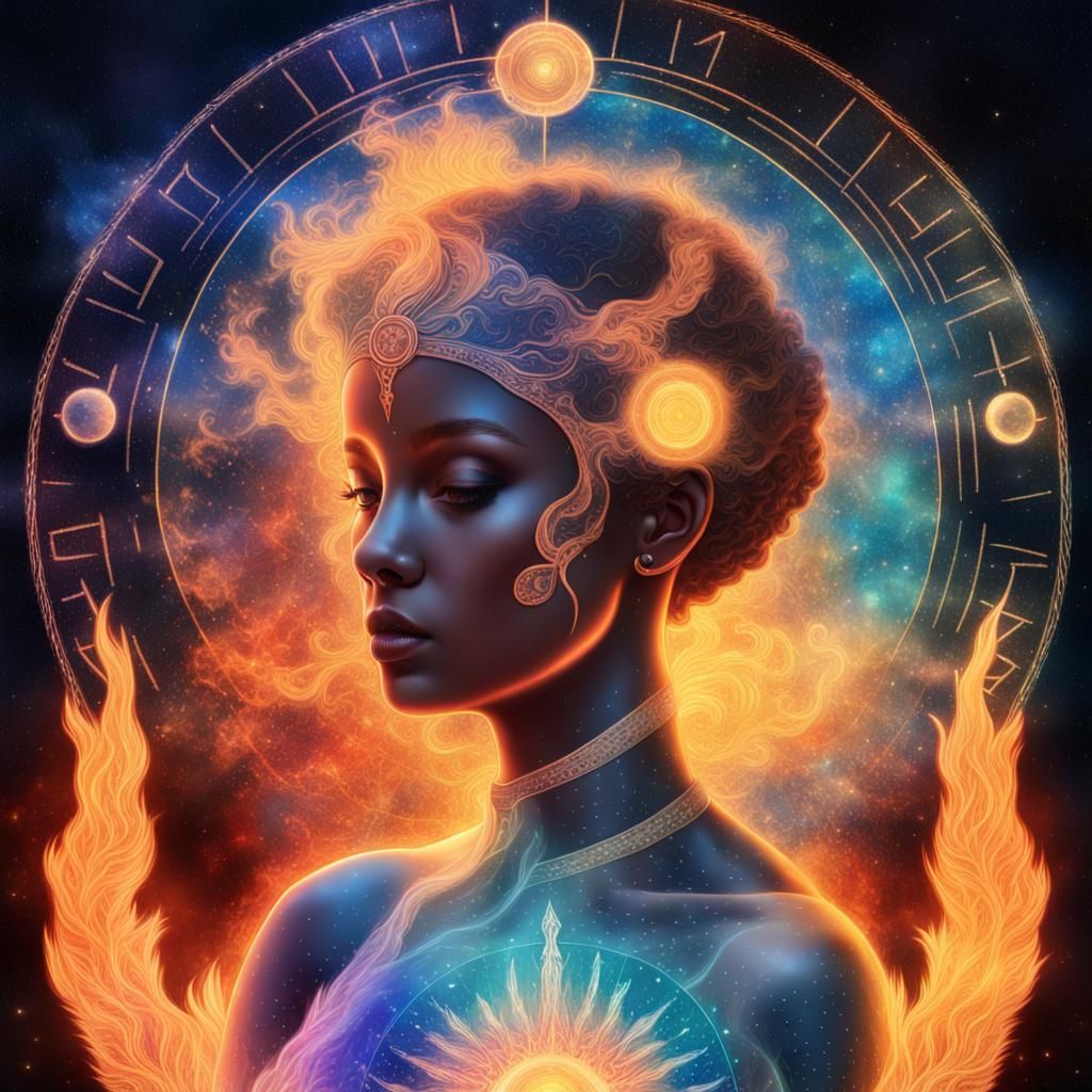Aries and Virgo Zodiac Signs in Astral Illustration